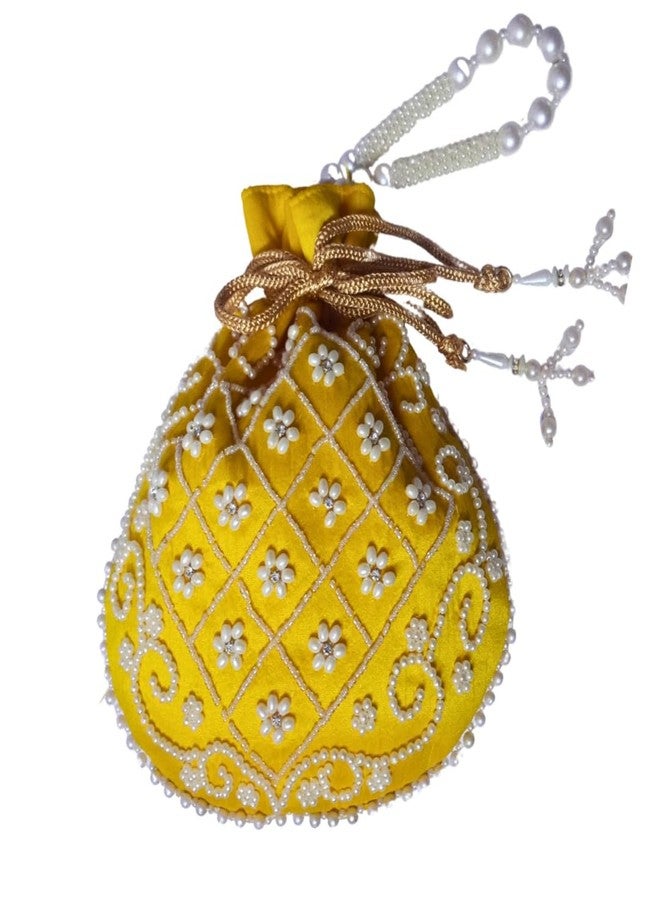 SUMERA WARQ Rajasthani Potli For Women & Girls || Rajasthani Style || Royal Clutch Silk Potli Batwa Bag || Beads Work Bridal Purse || Gota Patti Potli - Image 5